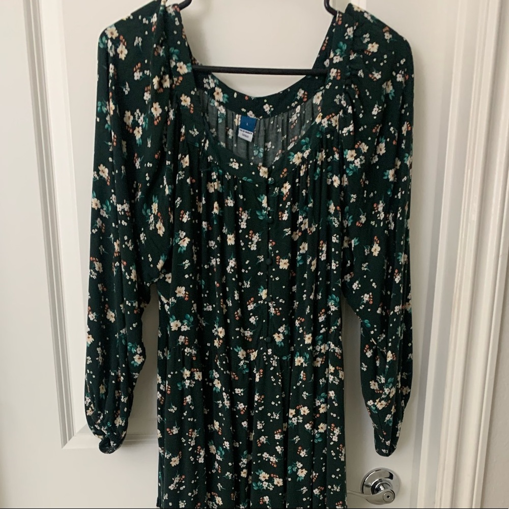 Dark green floral midi dress